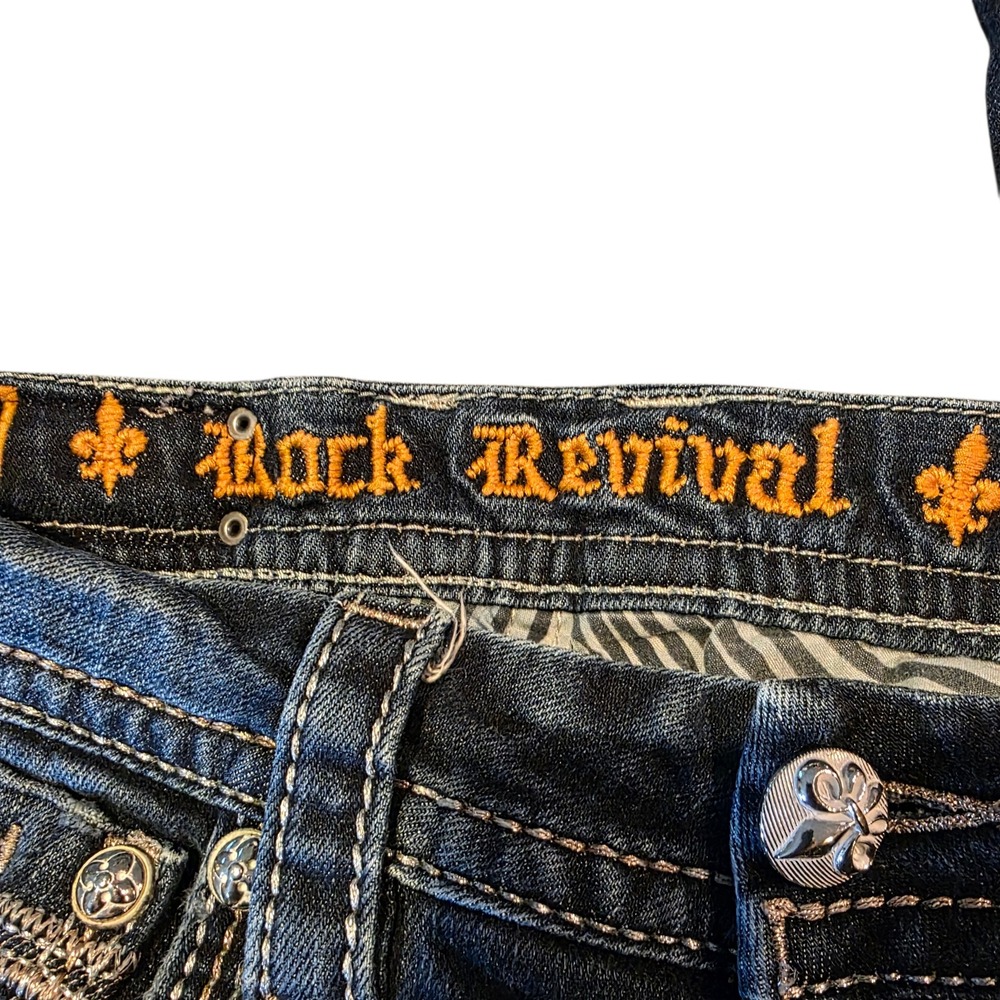 Rock Revival Drew Bootcut Jeans Women Size 25 Dark Wash Distressed Rhinestone - Picture 7 of 14